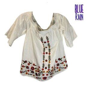 Blue Rain Women's Sexy Boho Floral Embroidered Peasant Tops Off Shoulder blouses